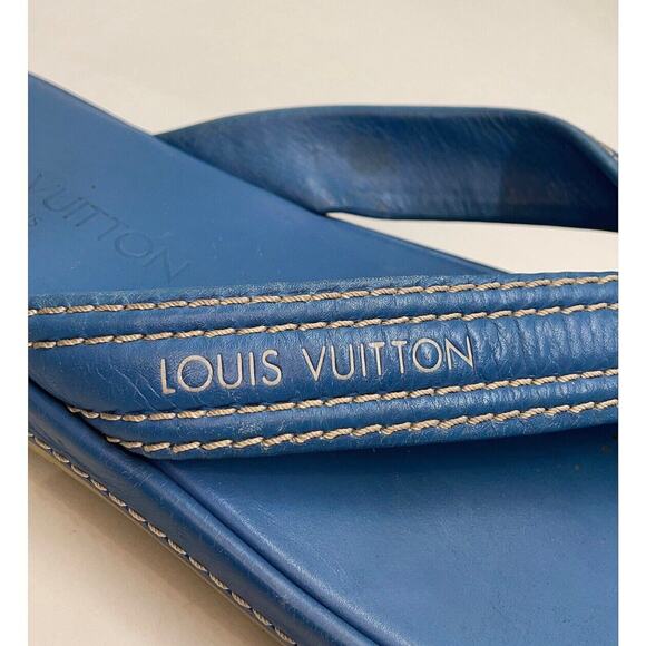 Authentic Gucci Women’s Sandals Blue Leather Embroidered Flip Flop Thong Sz 39 - Picture 4 of 11